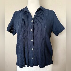 Style & Co. Pintuck Short-Sleeve Button-Front Shirt in Navy Blue